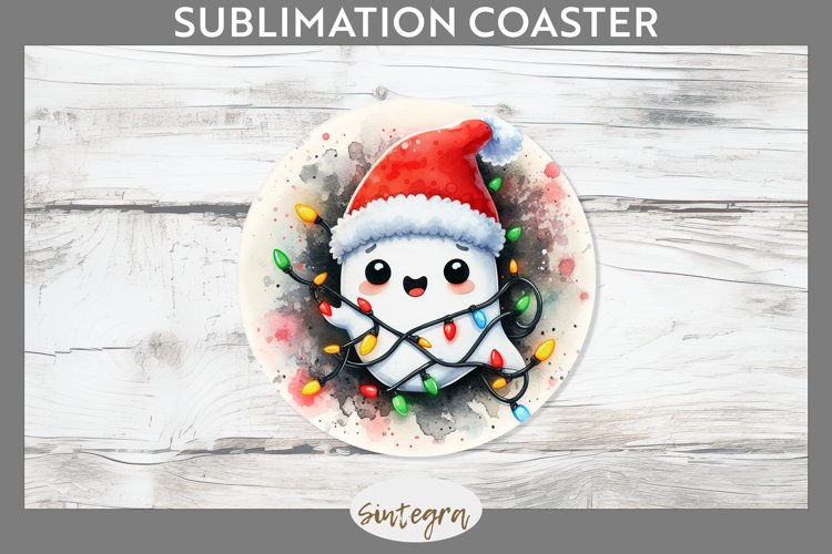 Christmas Ghost v1 Entangled in Lights Round Coaster png