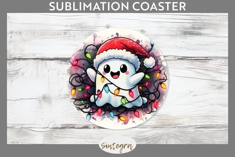 Christmas Ghost v2 Entangled in Lights Round Coaster png