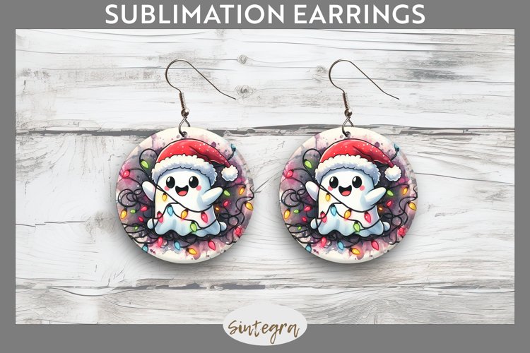 Christmas Ghost v2 Entangled in Lights Round Earrings png