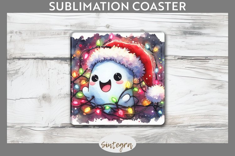 Christmas Ghost v3 Entangled in Lights Square Coaster png