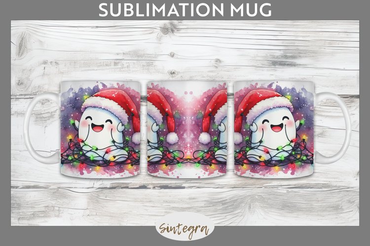 Christmas Ghost v4 Entangled in Lights Mug Wrap Sublimation example image 1