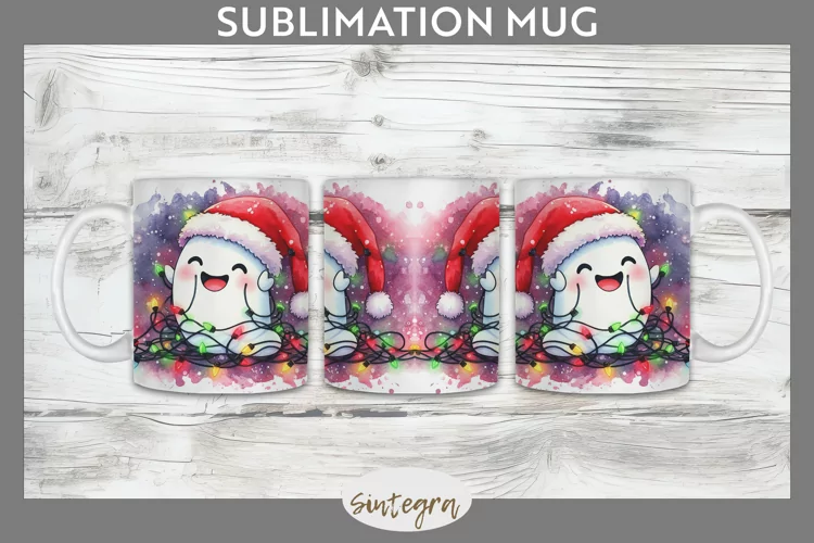 Christmas Ghost v4 Entangled in Lights Mug Wrap Sublimation