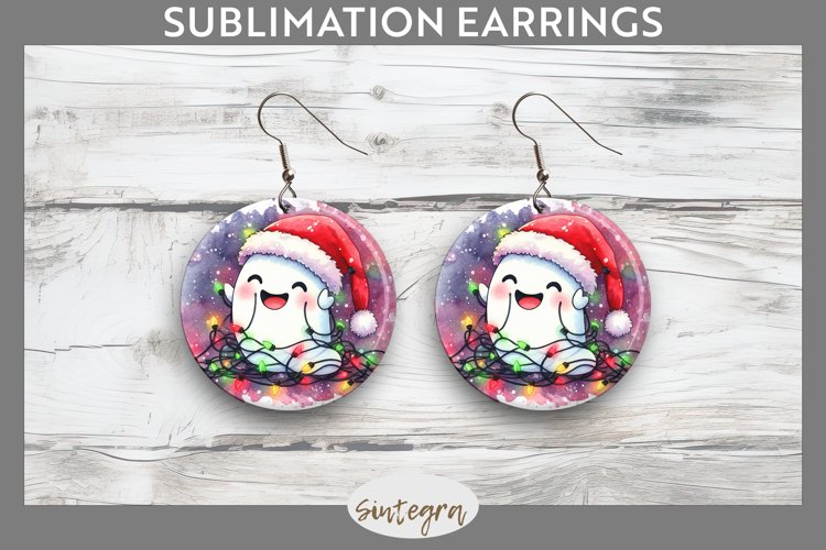 Christmas Ghost v4 Entangled in Lights Round Earrings png