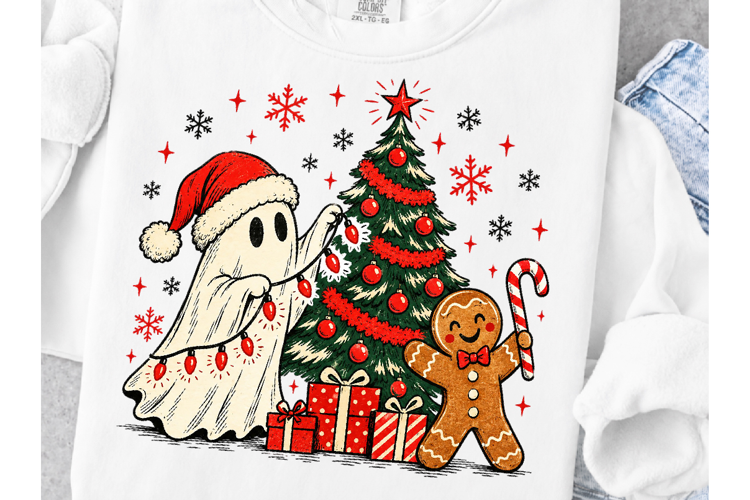 Christmas Ghost PNG, Spooky Holiday Sublimation Shirt Design