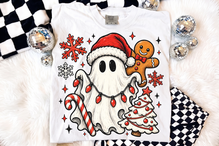 Christmas Ghost PNG, Spooky Holiday Sublimation Shirt Design