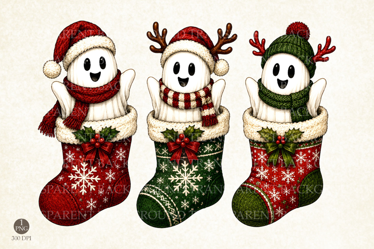 Christmas Ghost Stockings PNG Design, Holiday Sublimation