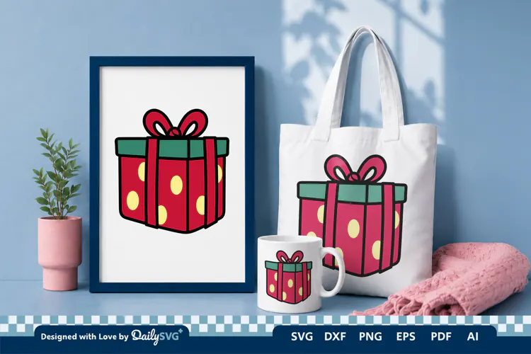 Christmas Gift Box SVG Illustration | Holiday Clipart