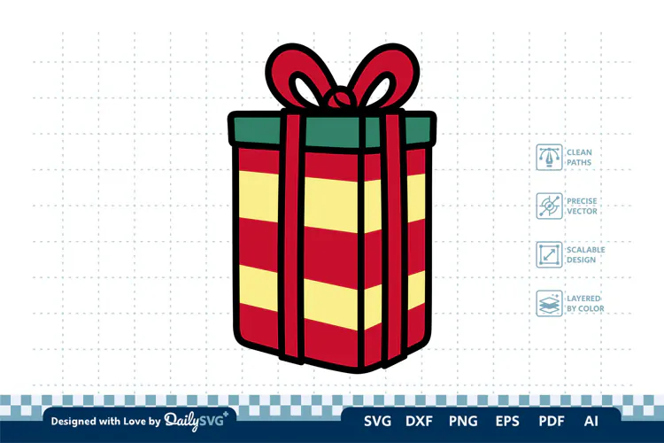 Christmas Gift Box SVG Illustration | Holiday Clipart