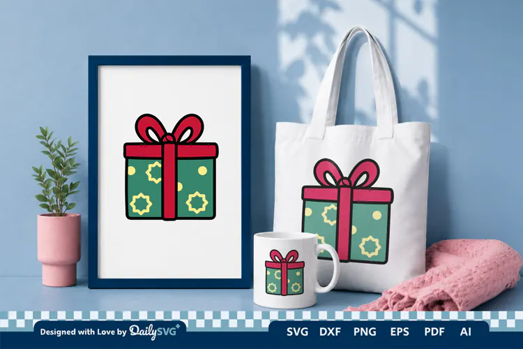Christmas Gift Box SVG Illustration | Holiday Clipart