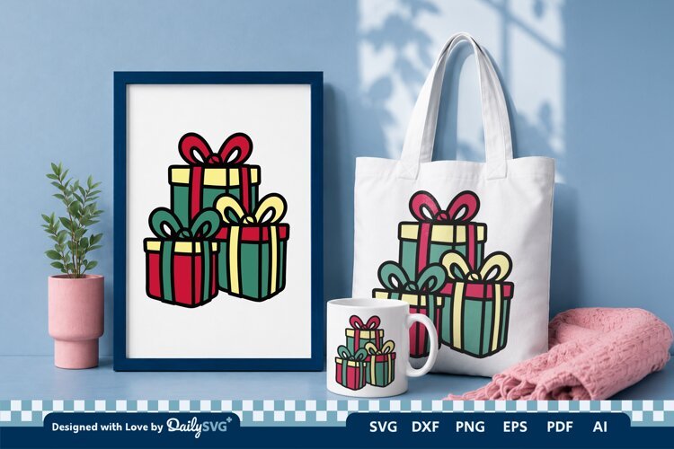 Christmas Gift Box SVG Illustration | Holiday Clipart example image 1