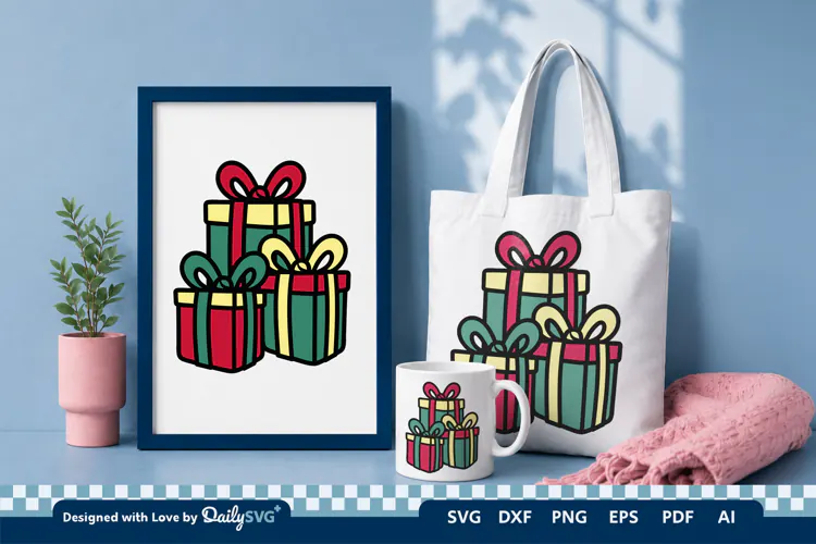 Christmas Gift Box SVG Illustration | Holiday Clipart