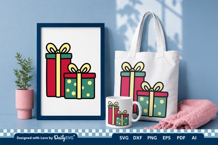 Christmas Gift Box SVG Illustration | Holiday Clipart example image 1