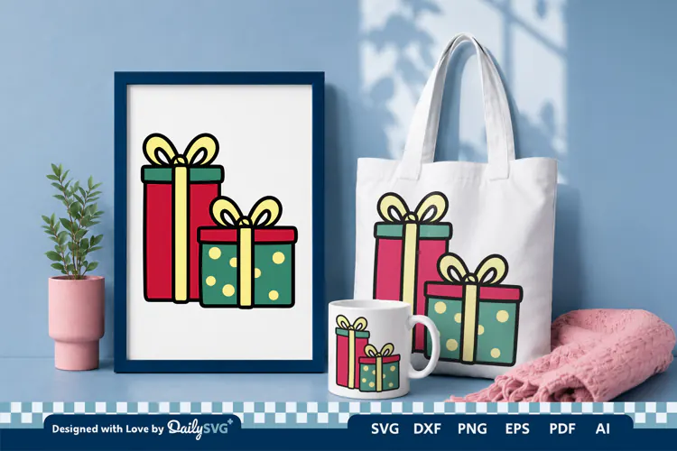 Christmas Gift Box SVG Illustration | Holiday Clipart