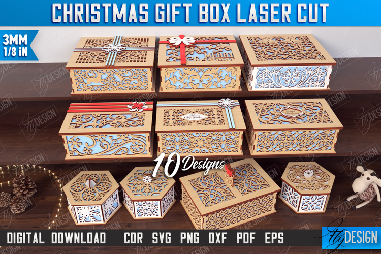 3D Christmas Gift Boxes Laser Cut Bundle, Candy Holder SVG