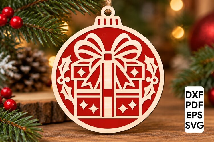 Christmas Gift Box Ornament Laser Cut SVG example image 1