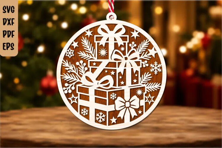 Christmas Gift Box Ornament Laser Cut SVG example image 1