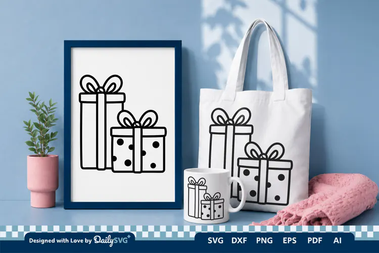 Christmas Gift Box SVG Illustration | Holiday Clipart