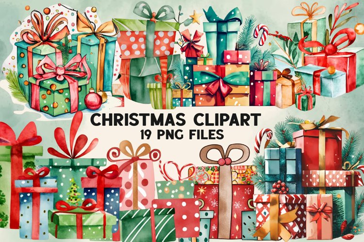Christmas Gift Box Watercolor Clipart