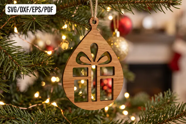 Christmas Gift Box Wooden Ornament Laser Cut