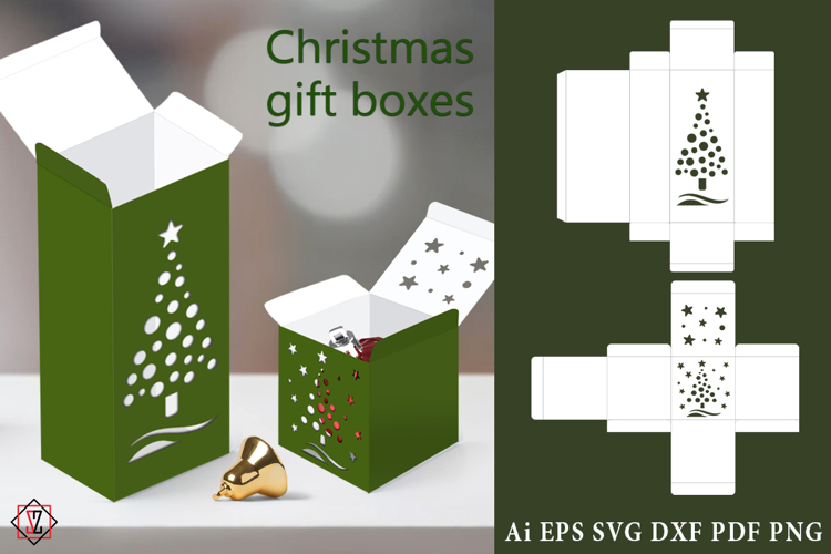 Christmas gift boxes with cut-out Christmas trees