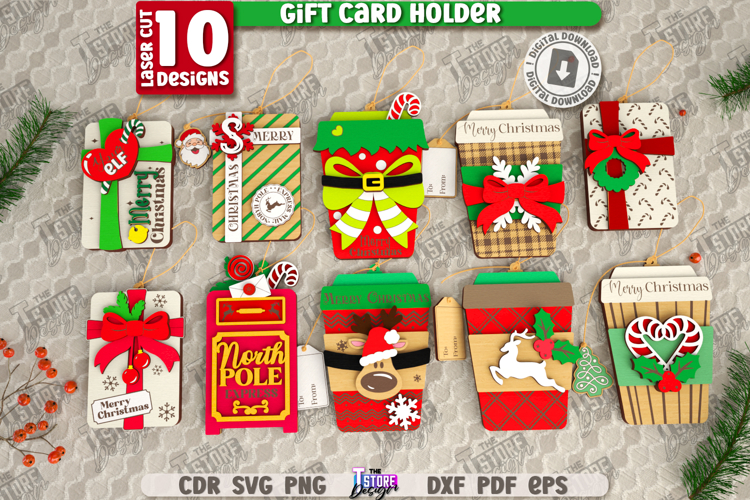 Christmas Gift Card Holder Laser Cut Bundle, Xmas Money Card