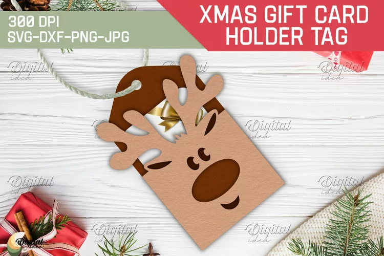 Deer SVG. Christmas Gift Card Holder Tags. 3D PaperCut