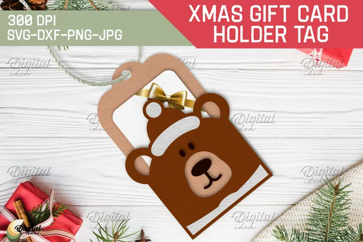 Bear SVG. Christmas Gift Card Holder Tags. 3D PaperCut