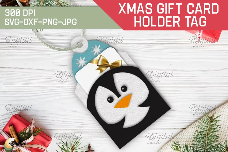 Penguin SVG. Christmas Gift Card Holder Tags. 3D PaperCut