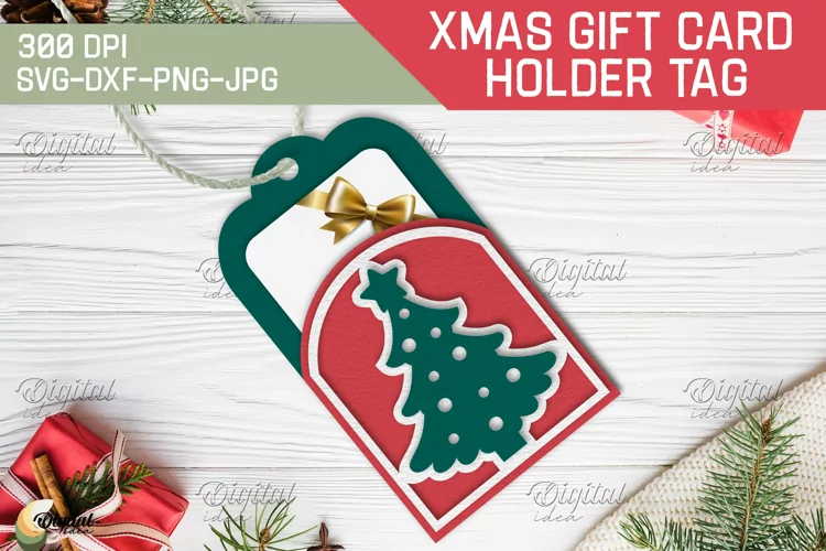 Christmas Gift Card Holder Tags. 3D PaperCut. Tree SVG