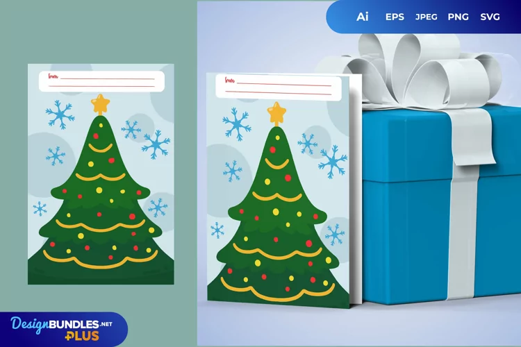 Christmas Gift Card with Gift Tree and Stars