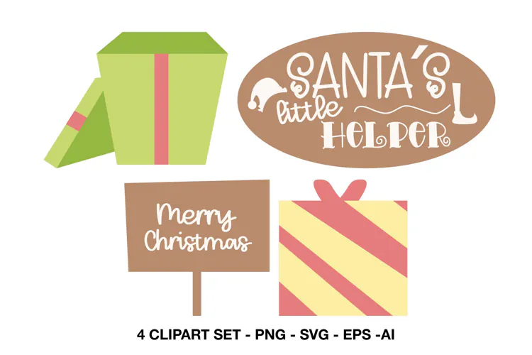 Christmas Gift Clipart SVG Santa Helper Holiday Graphics