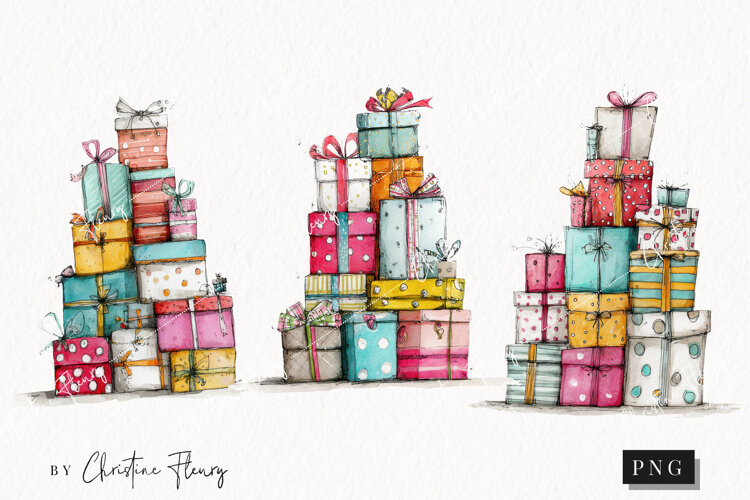 Christmas Gift Stack Clipart | Christmas PNG example image 1