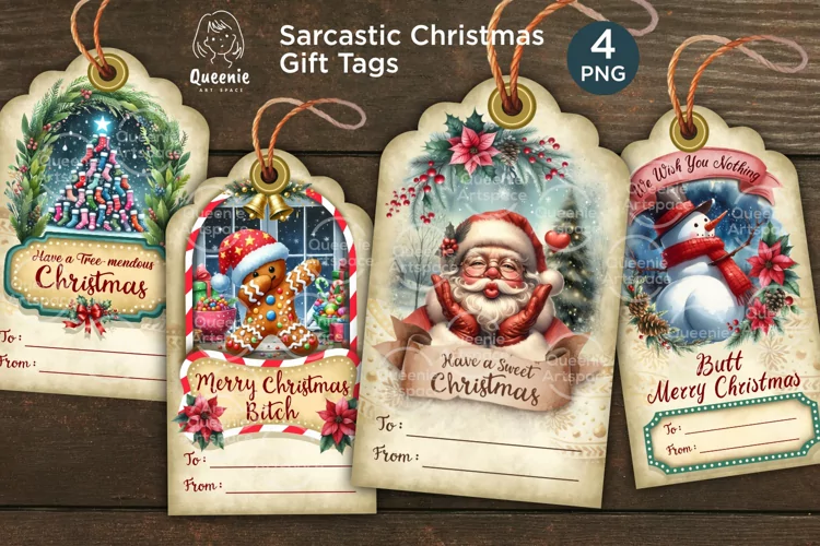 Sarcastic Christmas Gift Tags, Holiday Labels, Present Card