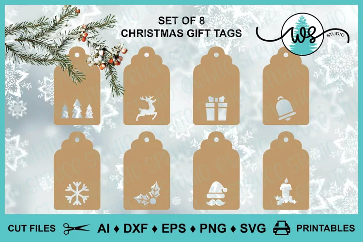 Christmas Gift Tags Cut Files, Christmas Favor Tags Template