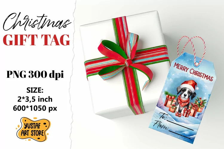 Christmas Gift Tags.Christmas Dog labels watercolor design