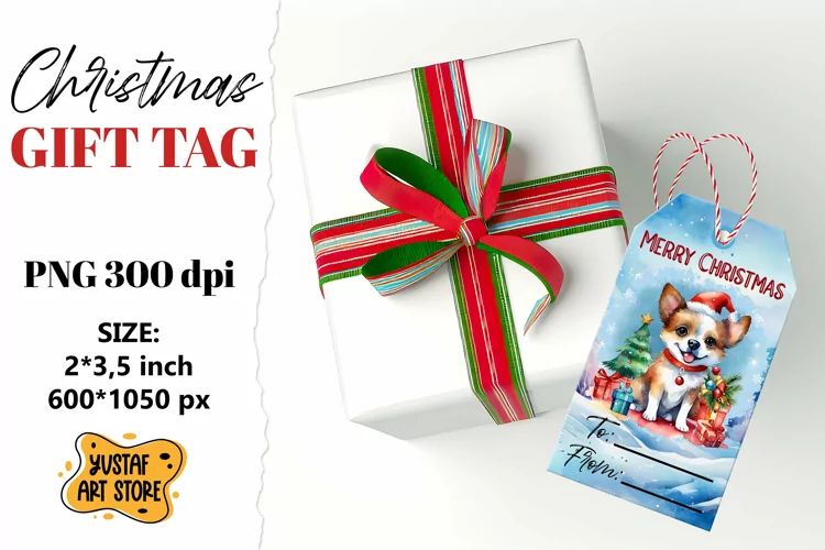 Christmas Gift Tags.Christmas Dog labels watercolor design