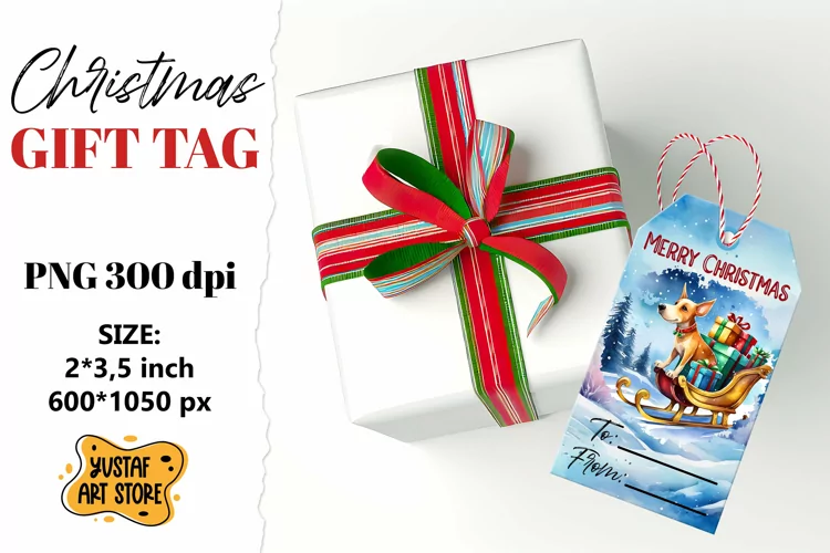 Christmas Gift Tags.Christmas Dog labels watercolor design