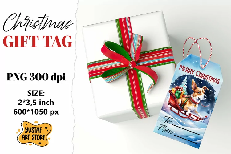 Christmas Gift Tags.Christmas Dog labels watercolor design