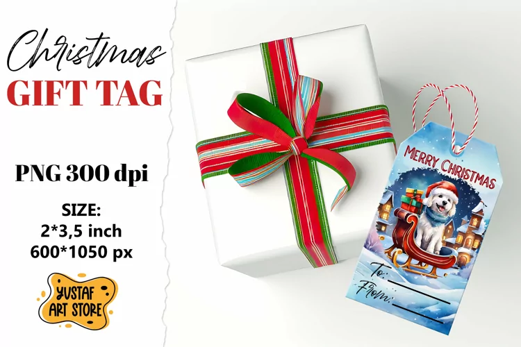 Christmas Gift Tags.Christmas Dog labels watercolor design