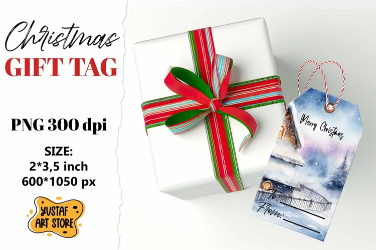 Christmas Gift Tags. Christmas labels watercolor design