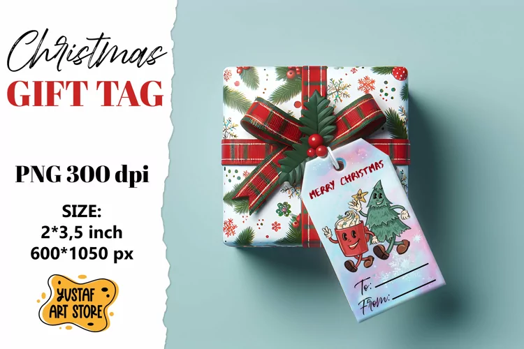 Christmas Gift Tags. Christmas labels retro mascot design