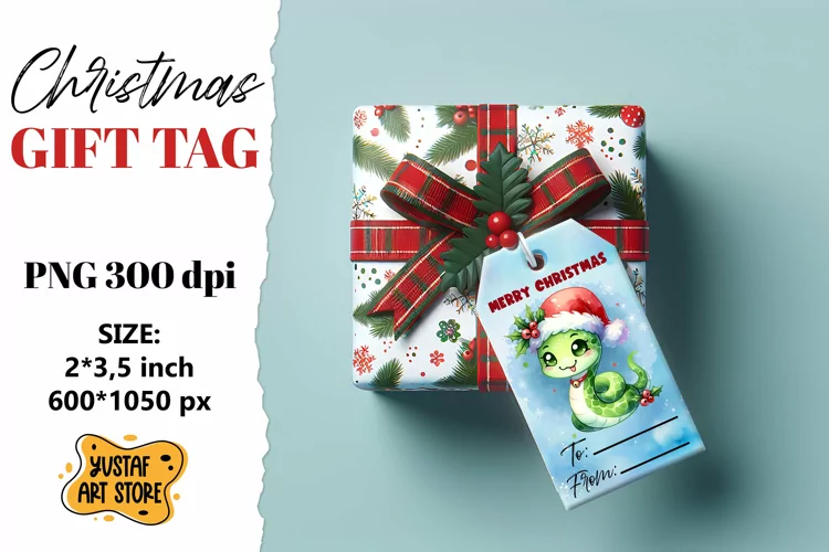 Christmas Gift Tags. Christmas Snake watercolor design