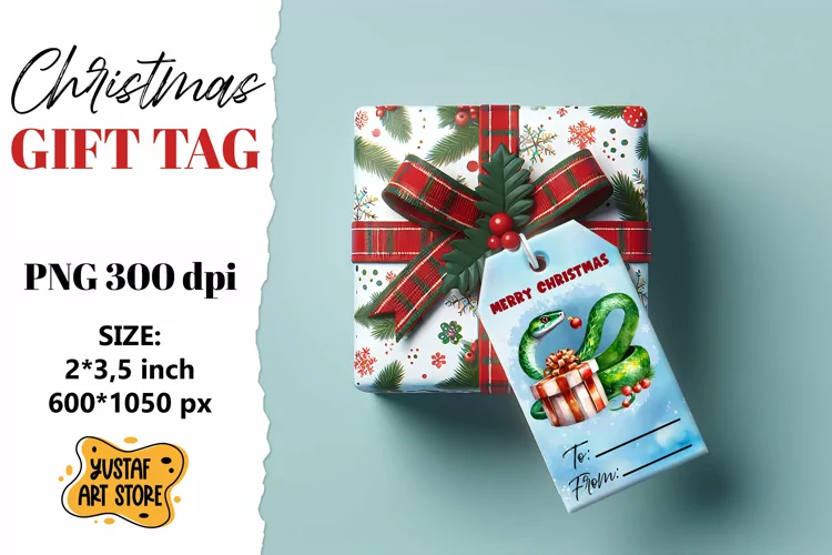 Christmas Gift Tags. Christmas Snake watercolor design