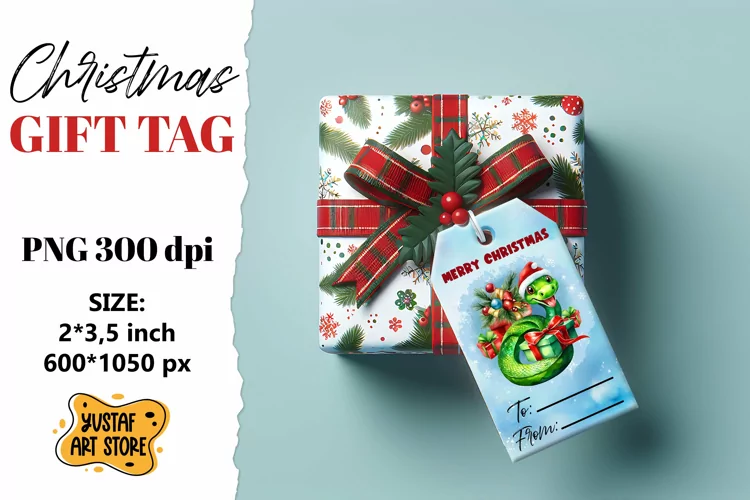 Christmas Gift Tags. Christmas Snake watercolor design
