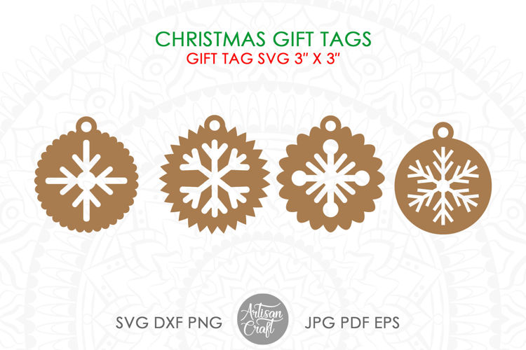 Snowflake gift tag SVG cut files, Round Christmas gift tag
