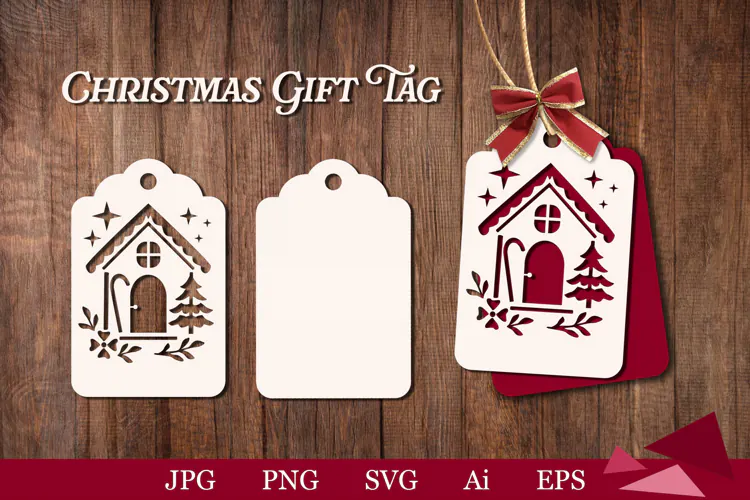 Christmas gift tag with a house SVG