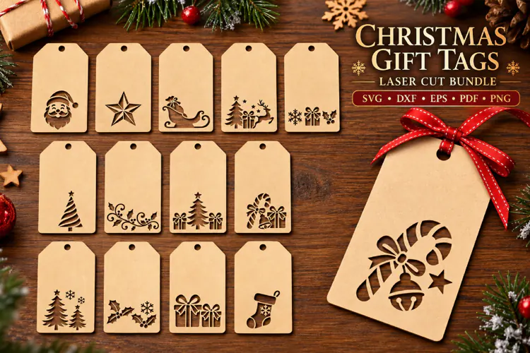 Christmas Gift Tags SVG, Laser Cut Holiday Tag