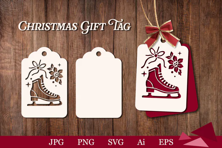 Christmas gift tag with skates SVG