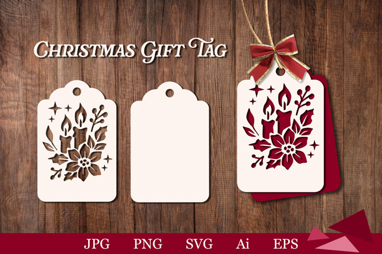 Christmas, Gift Tag, Candles, Poinsettia, Gift Tag SVG