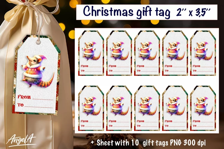 Christmas gift tag armadillo, Merry Christmas animal images